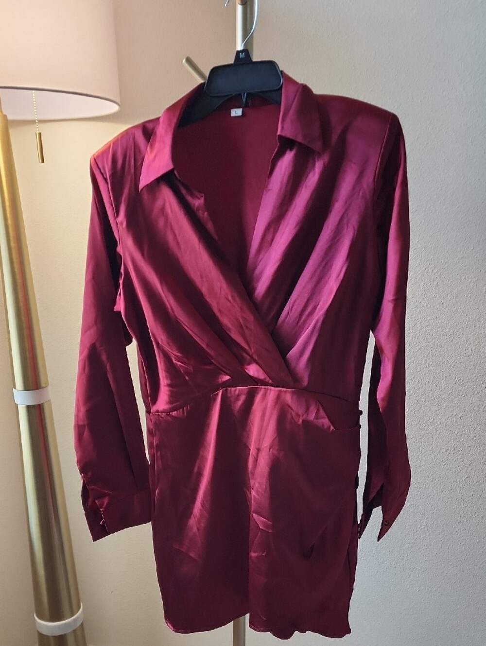 Wine Red Satin Wrap Dress